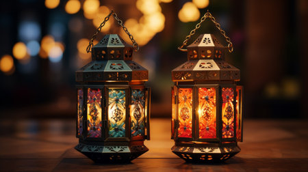 Two Colorful Lanterns on Tableの素材