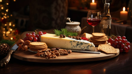 A Cheese Platter With Crackers, Nuts, and Wineの素材