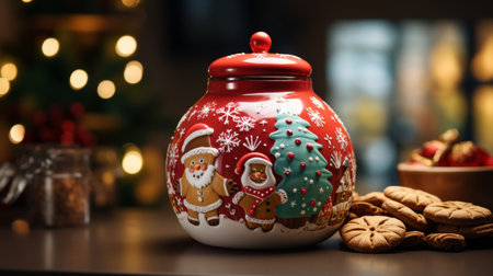 Decorated Jar on Wooden Tableの素材