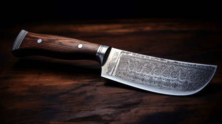 A Knife With a Wooden Handle on a Tableの素材
