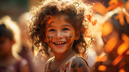 Little Girl With Orange Face Paintの素材
