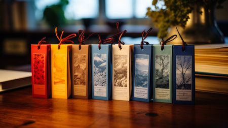 A Row of Tags on a Wooden Tableの素材