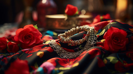 Close-Up of a Scarf With Rosesの素材