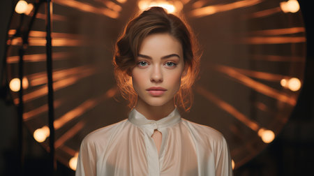 Woman in White Shirt Standing in Front of Mirrorの素材