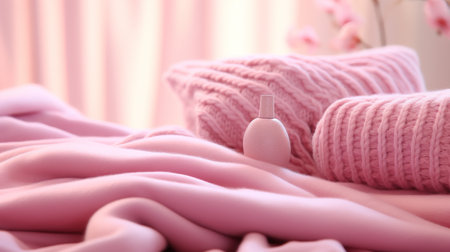 Bottle of Perfume Resting on Bedの素材