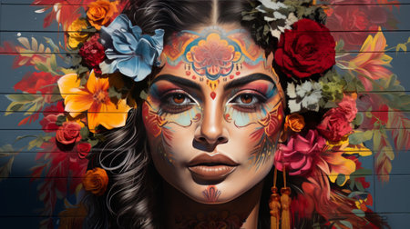 Woman With Flower Painted Faceの素材