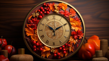 Clock With Autumn Leaves and Berriesの素材