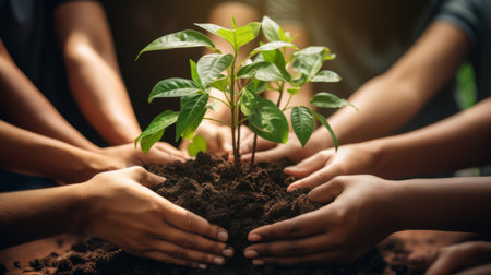 A Group of People Planting a Tree Togetherの素材