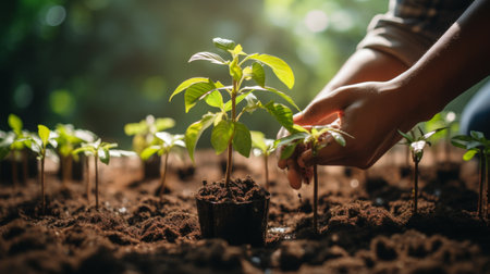 A Group of People Planting a Tree Togetherの素材