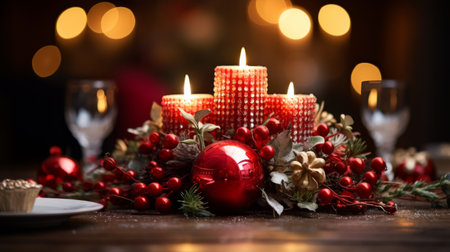 A Lit Candle Surrounded by Christmas Decorationsの素材