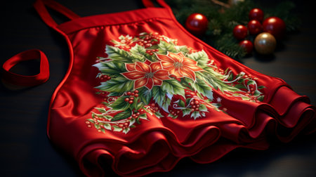 Red Apron With Poinsettiaの素材