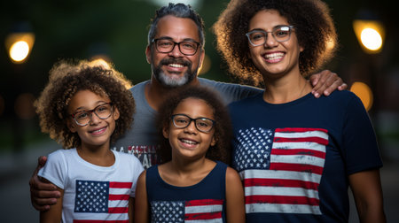 A Man and a Woman Wearing American Flag Shirtsの素材