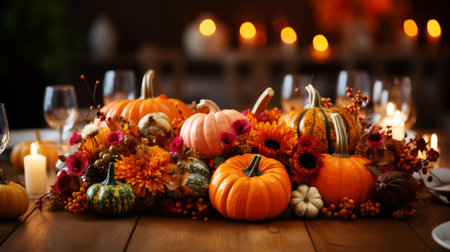 Table With Plate of Pumpkins and Candleの素材