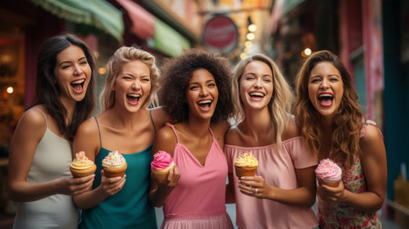 Group of Women Holding Ice Cream Conesの素材