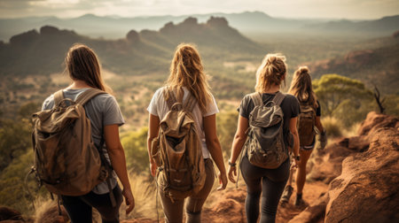 Group of People Walking Up a Hillの素材