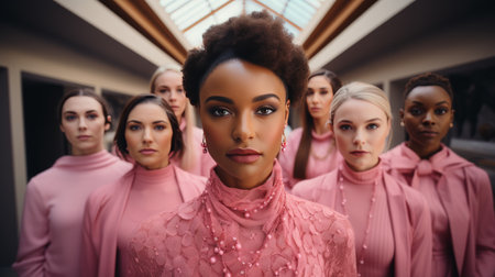 A Group of Women Standing in a Hallwayの素材