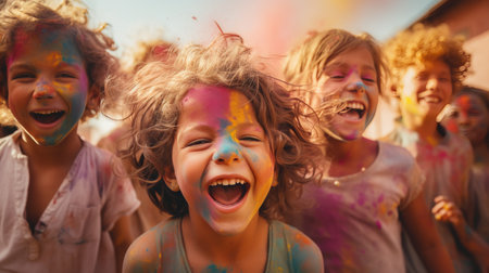 Group of Children With Painted Facesの素材