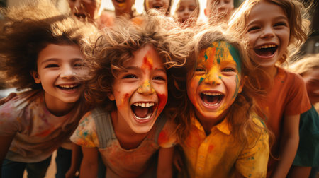 Group of Children With Painted Facesの素材