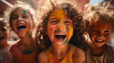 Group of Children With Painted Facesの素材