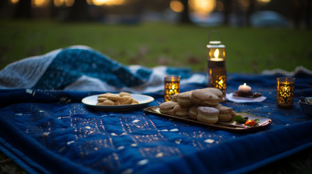 A Table Set With Candles and Plates of Foodの素材