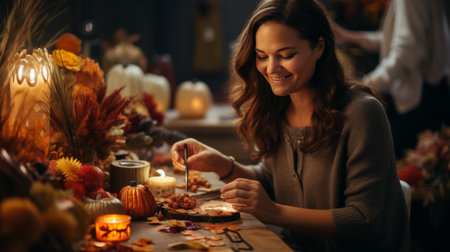 Young Girl Sitting at Table With Flowersの素材