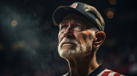 Older Man in Military Uniform Gazes at the Cameraの素材