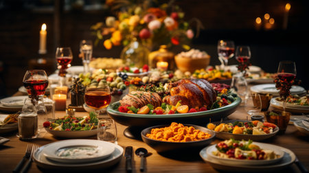Group of People Sitting Around a Table Filled With Foodの素材