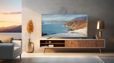 Flat Screen TV on Wooden Standの素材