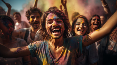 Group of People Covered in Colored Powderの素材