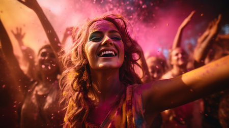 Woman in Pink Top Surrounded by Confettiの素材