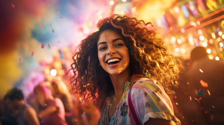 Woman in Pink Top Surrounded by Confettiの素材
