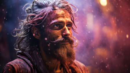 Bearded Man Standing in Front of a Crowdの素材