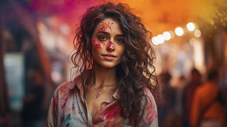 Woman With Red Paint on Her Faceの素材