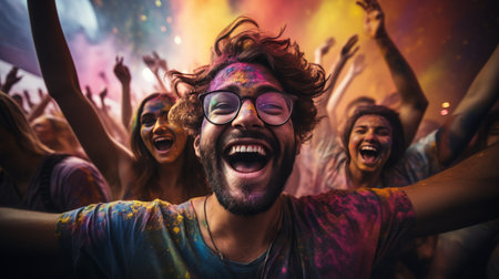 Group of People Covered in Colored Powderの素材