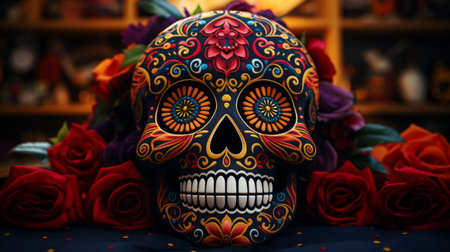 Colorful Skull With Flowers on Itの素材