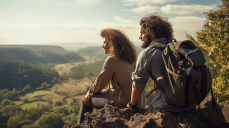 Couple Sitting on Top of a Mountainの素材