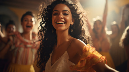 Woman in Colorful Dress Dancingの素材