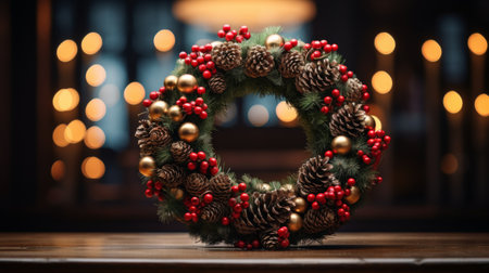 A Christmas Wreath With Red and Gold Ornamentsの素材