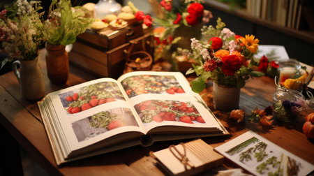 Open Book on Wooden Tableの素材