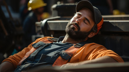 Man in Yellow Shirt and Hat Laying Downの素材