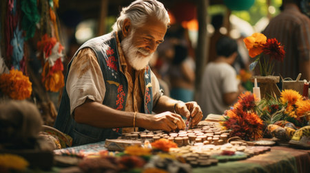 Group of People Standing Around Wooden Tableの素材