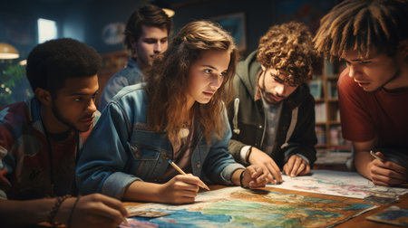 Group of Young Children Sitting at a Tableの素材