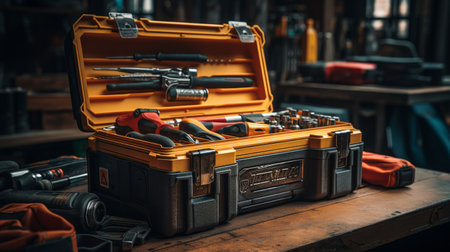 Tool Box Filled With Tools on a Sidewalkの素材