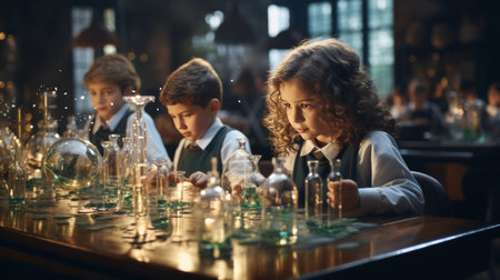Group of Young Children Sitting at a Tableの素材