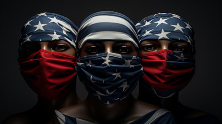 Woman Wearing American Flag Face Maskの素材