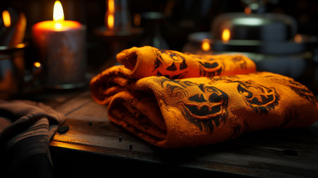 Row of Halloween Towels Hanging From a Barの素材