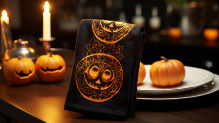 Row of Halloween Towels Hanging From a Barの素材