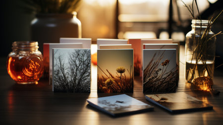 Table Adorned With Cards and Vases of Flowersの素材