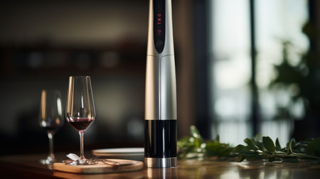 A Bottle of Wine on a Wooden Tableの素材