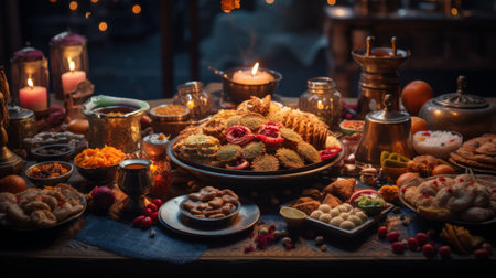 Group of People Sitting Around a Table Filled With Foodの素材